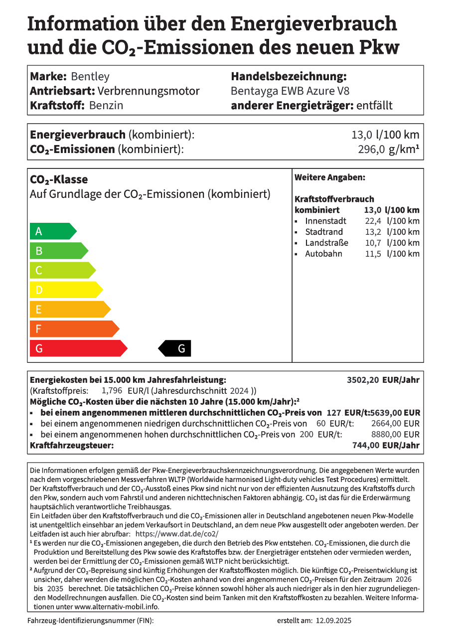 Pkw-Label Bentley Bentayga EWB Azure V8 []