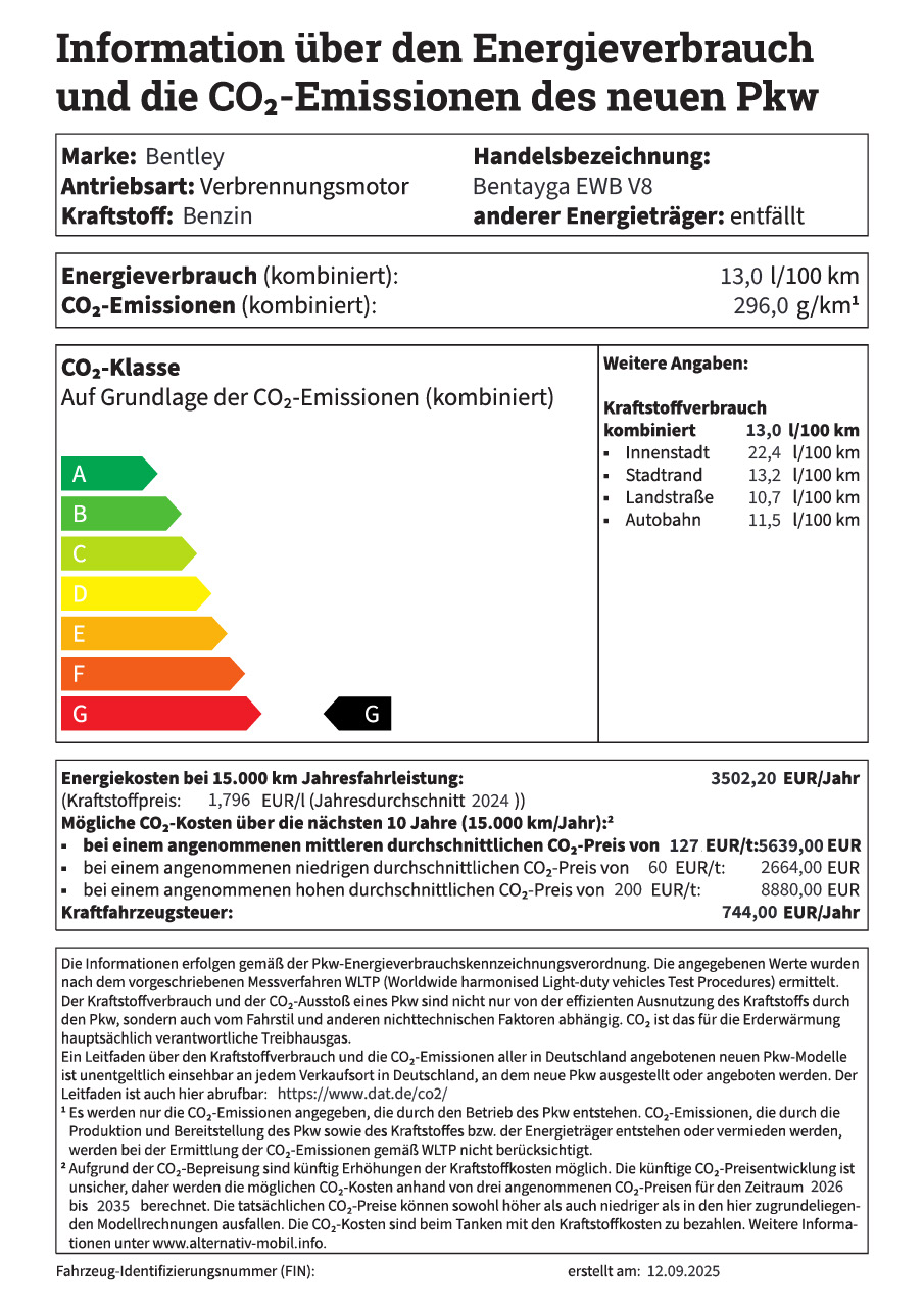 Pkw-Label Bentley Bentayga EWB V8 []