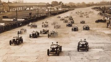 Scene from Le Mans with Bentley Blowers as competing vehicles