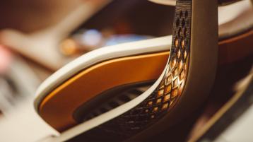 Close up of copper and wood interior in EXP 100 GT concept car