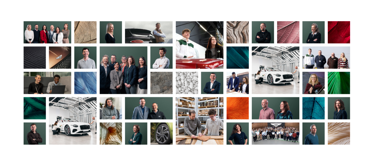Bentley colleagues, product and craftsmanship displayed in a collage