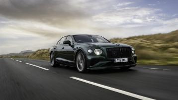 A Veridian Flying Spur Speed driving in a rural environment
