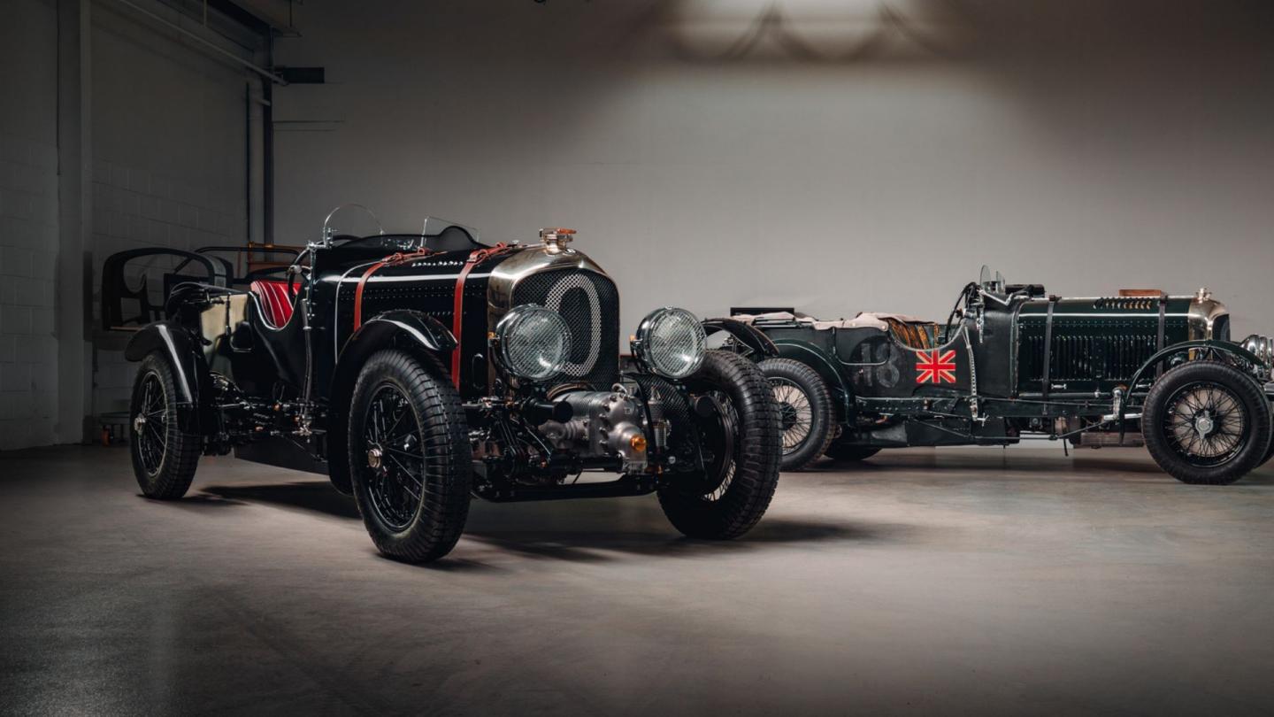 The Tim Birkin Blower and Coninuation Car Zero parked next to one another in the Mulliner workshop