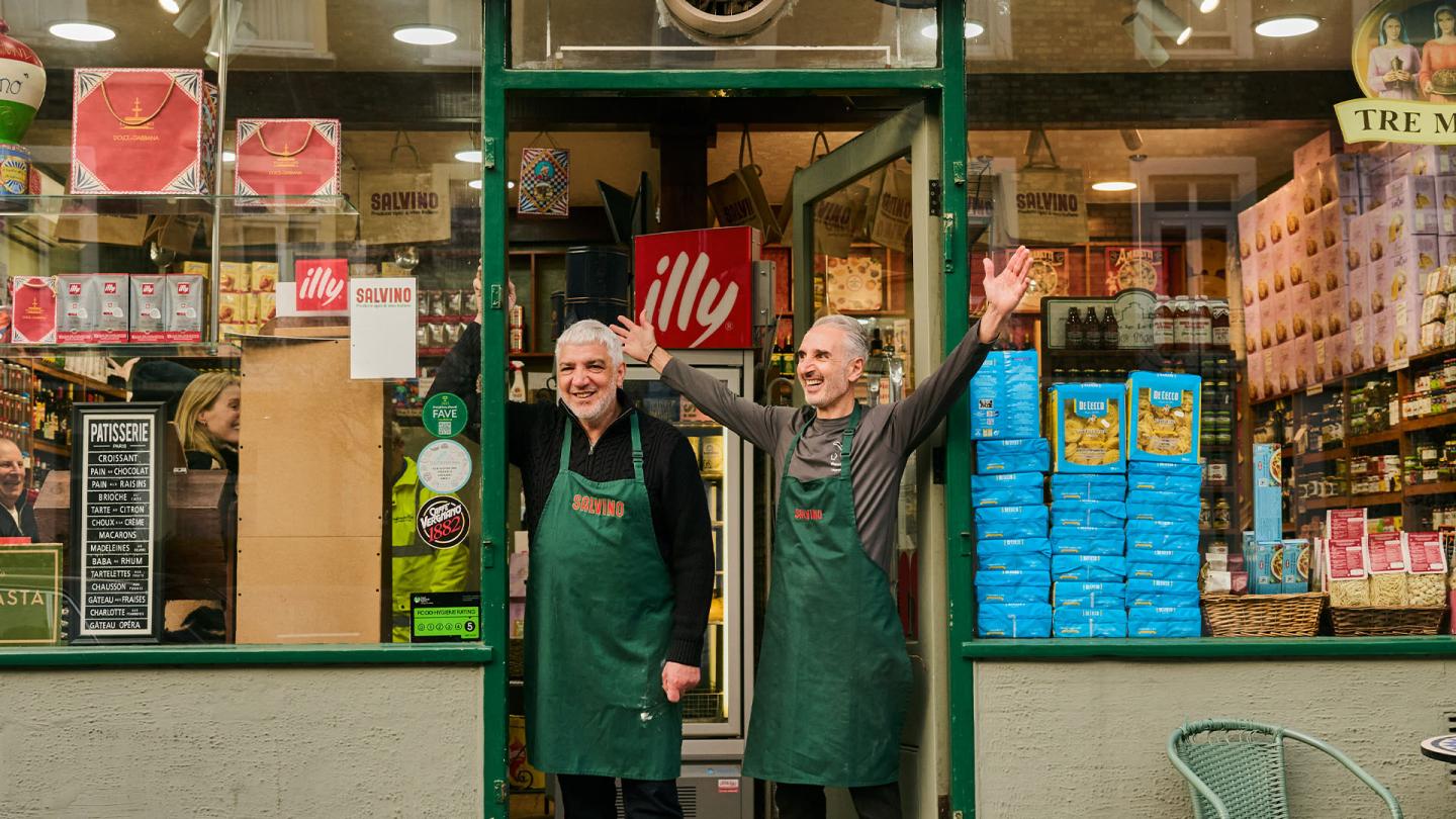 Salvino's owners stood in the doorway of the shop/cafe.
