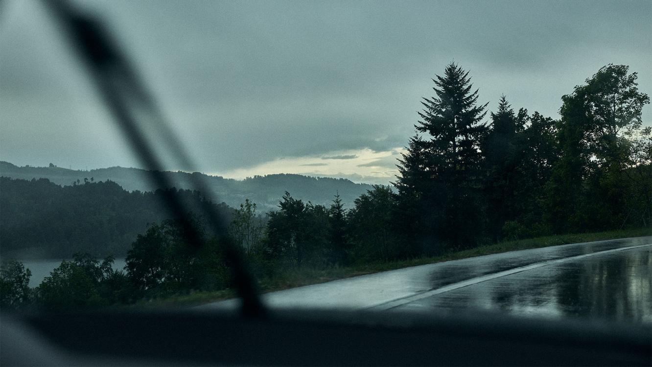 View through windscreen of Layla Hajrovic's Bentley Continental GT.