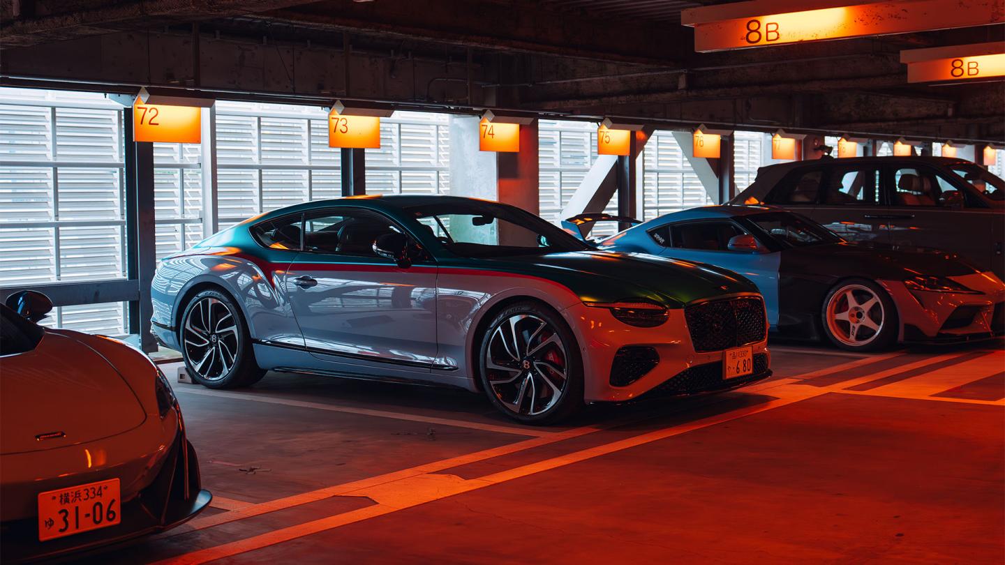 Cars parked at Bentley Coffee and Cars event.