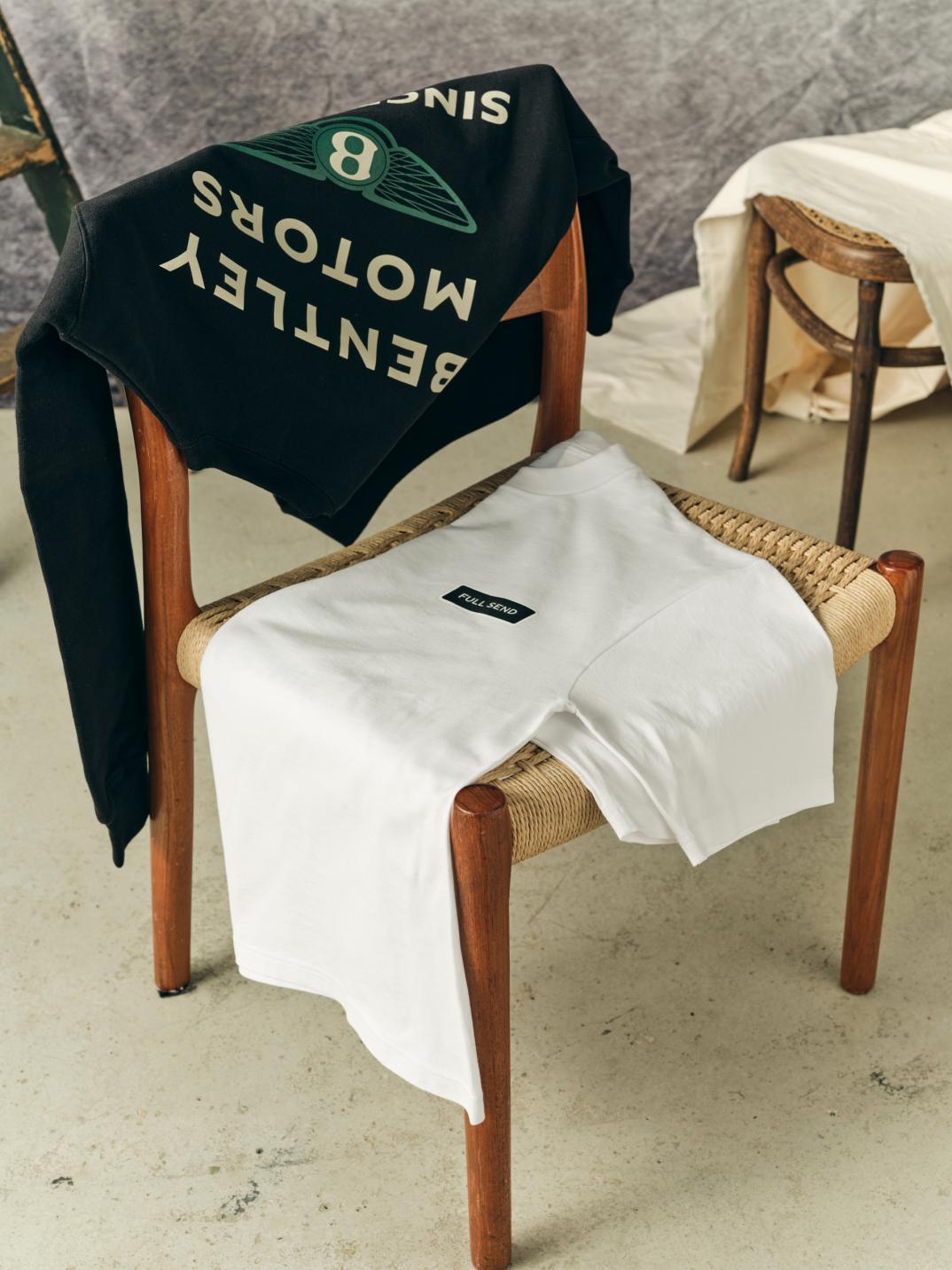 Items from the 1919 Collection on a woven chair