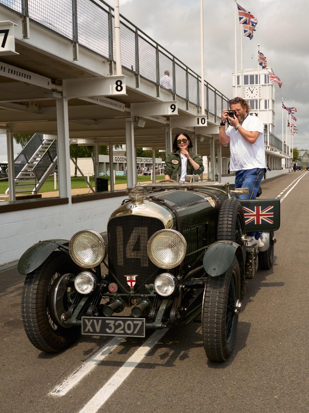 Mai Ikuzawa and Greg Williams together at the Goodwood Motor Circuit in a Bentley Blower