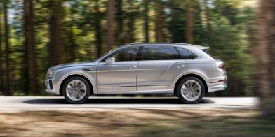Bentayga Extended Wheelbase on 21 inch wheels in Silverlake driving in a forest