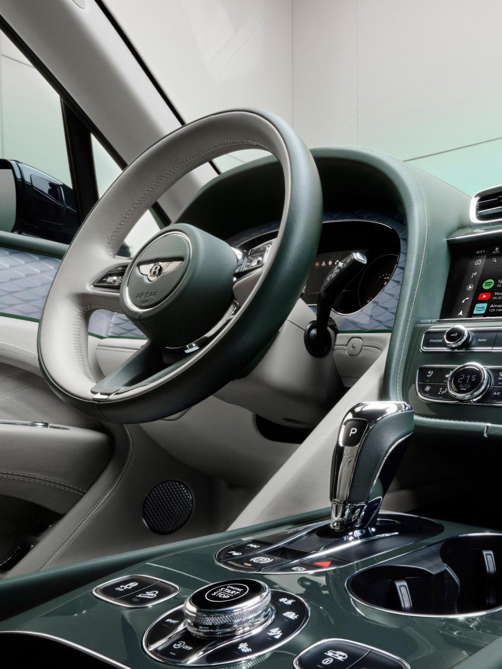 Close up of the steering wheel in a Bentayga Atelier Edition