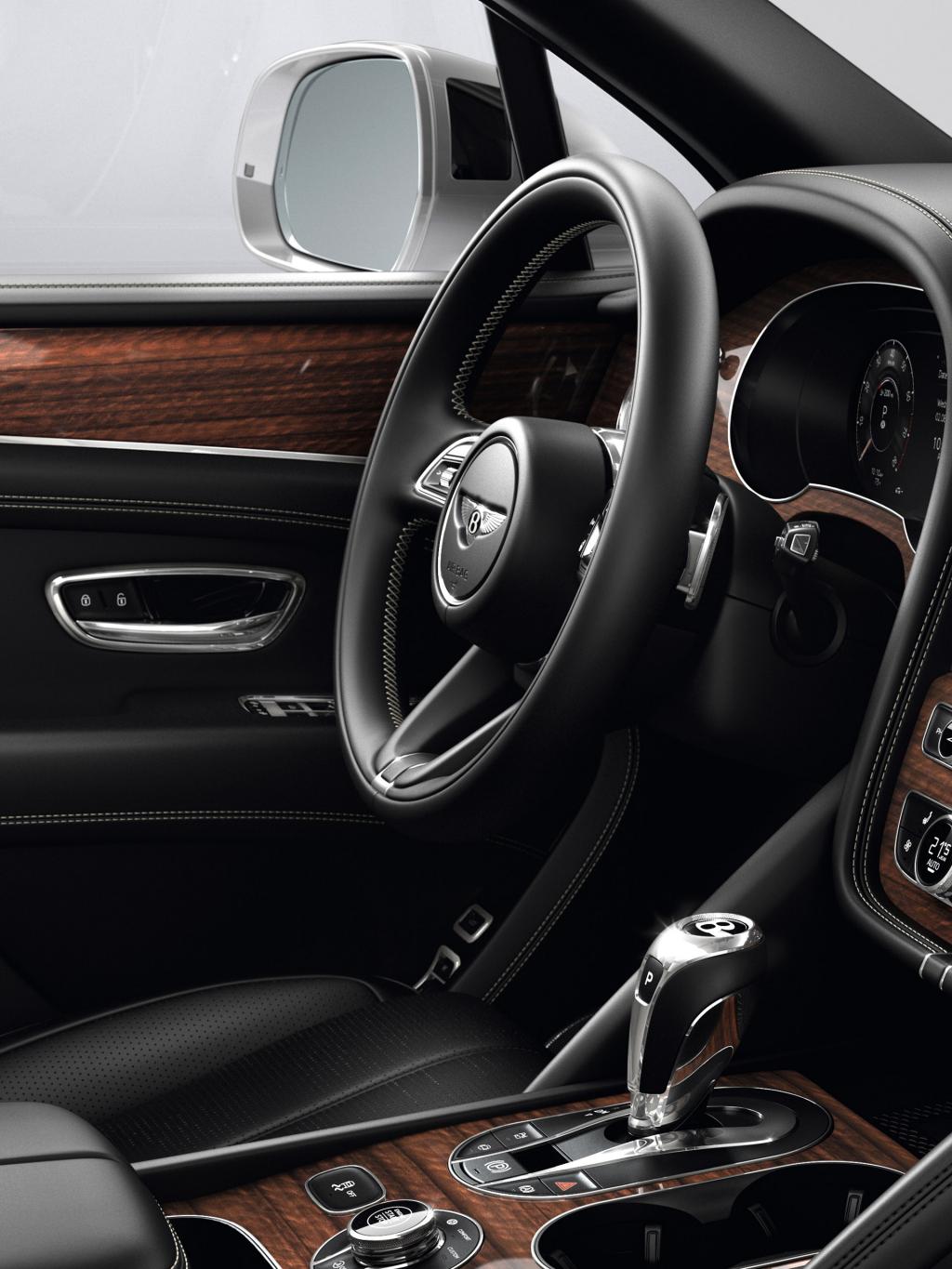 Close up of the steering wheel of a Bentley Bentayga
