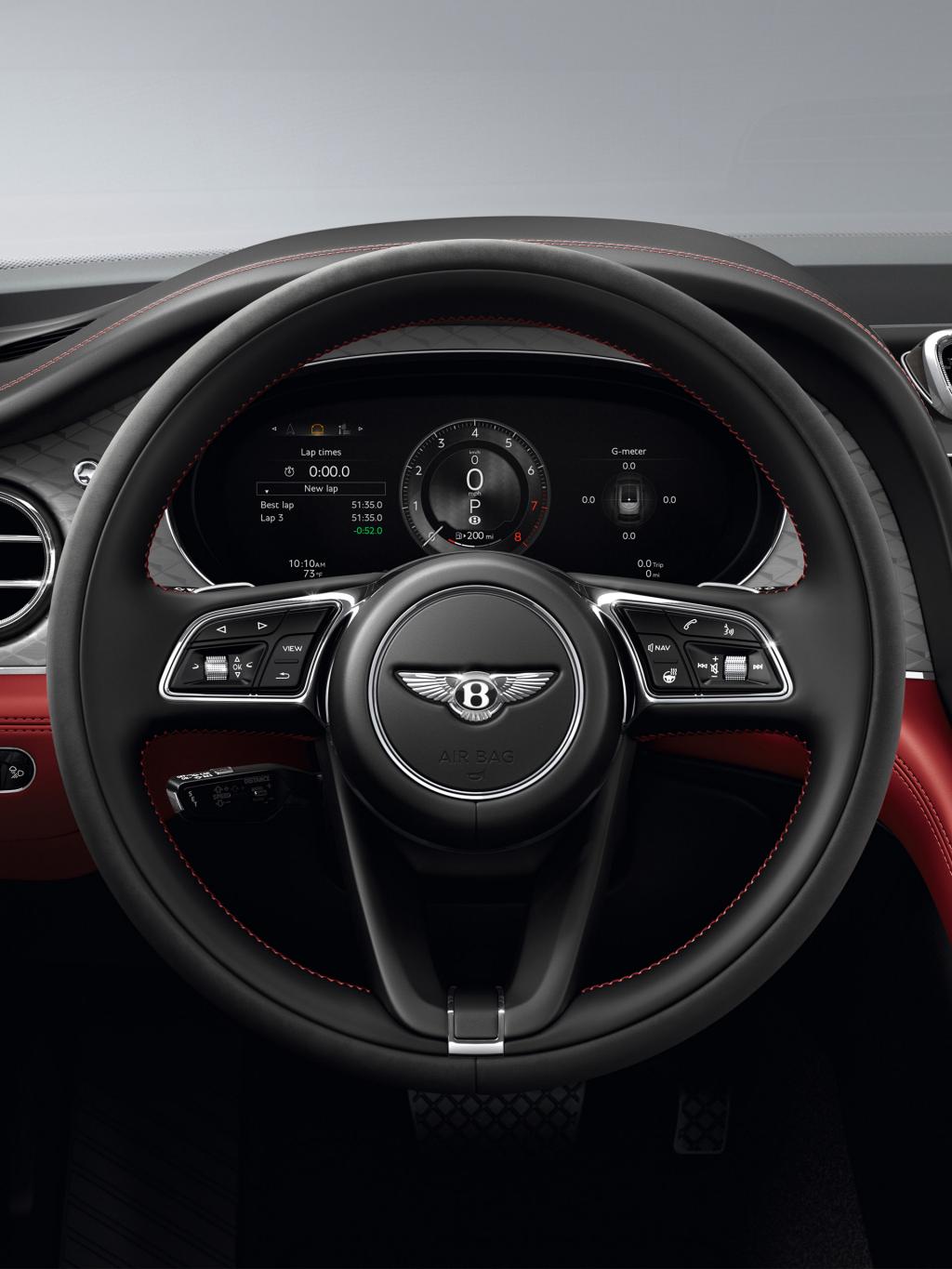 Close up of the steering wheel in a Bentley Bentayga S