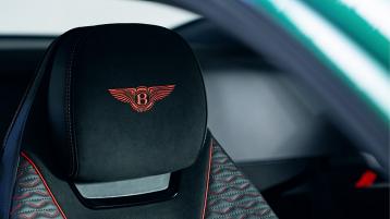 Front seat of Bentley Batur, featuring contrast Bentley Wings Emblem stitching in Beluga hide.