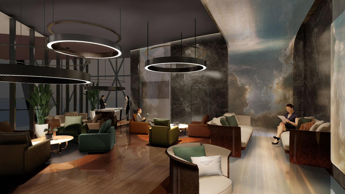 Communal space in Bentley residence in Miami, featuring elegant furniture and ambience.
