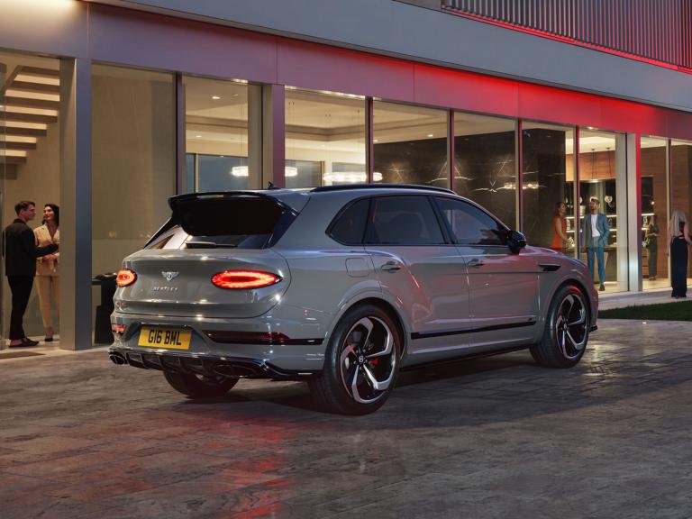 Bentley Bentayga S in Cambrian Grey colour,parked with side angled view featuring 22 inch S Directional Wheel - Black Painted and Polished.