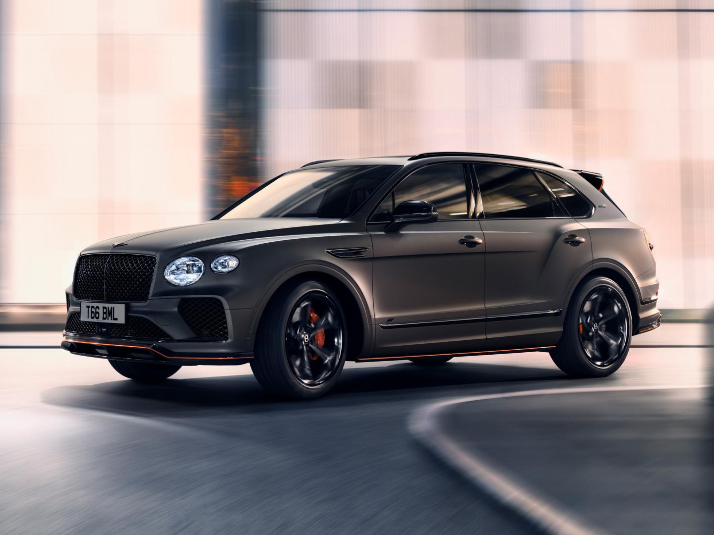 Bentley Bentayga S in Cambrian Grey colour,parked with side angled view featuring 22 inch S Directional Wheel - Black Painted and Polished.