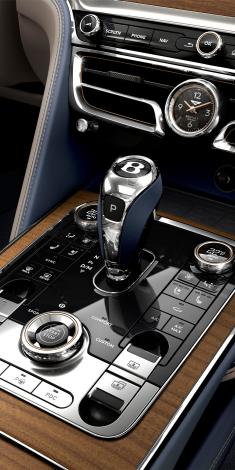 Bentley Flying Spur Azure 8 speed auto transmission lever in view surrounded Open Pore Koa Veneer