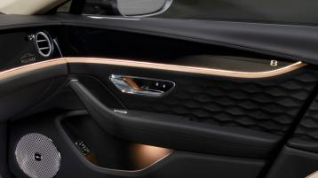 Close up of the 3D leather available in the door cards of the new Flying Spur Mulliner