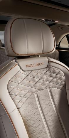 Close up of Bentley Flying Spur Mulliner passenger seat with Linen hide