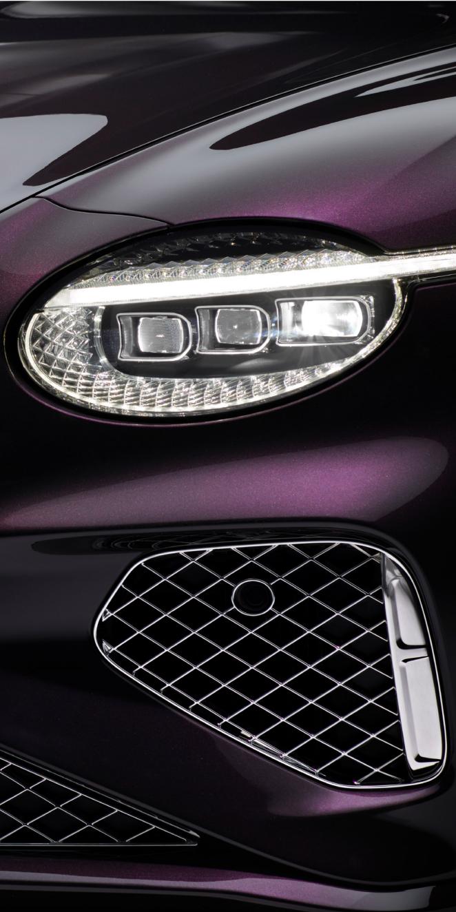 Close up of the Bentley Continental GTC Mulliner headlight and front grille