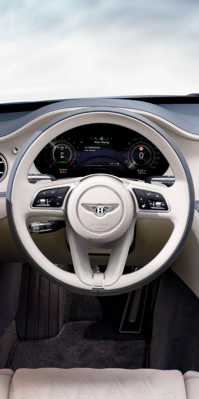 Drivers view of Bentley Flying Spur Azure featuring Heated, Duo-Tone, 3 Spoke, Hide Trimmed Steering Wheel.