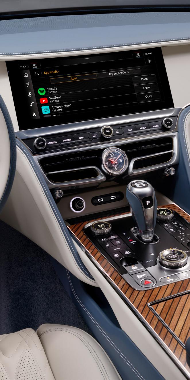 Close up of the MMI screen in the new hybird Flying Spur Azure