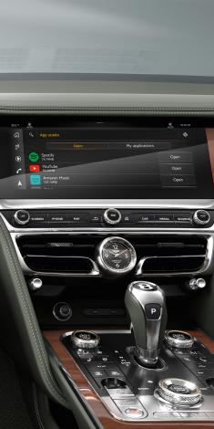 Close up of the MMI screen in the new hybird Flying Spur with App Studio
