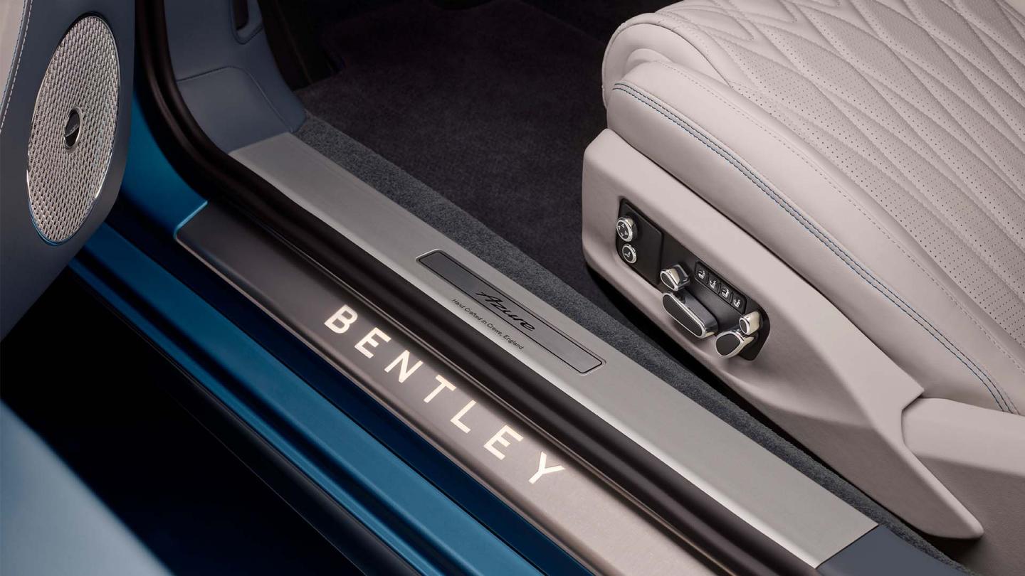 Close up of the Illuminated Threadplates in the new Continental GT Azure