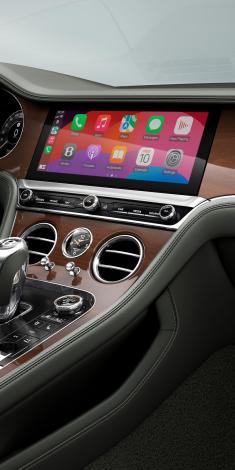 Close up of the MMI in the new Continental GT featuring Apple CarPlay