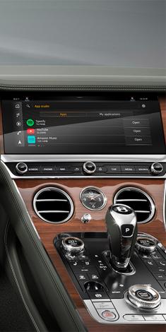 Close up of the MMI screen in the Continental GT featuring Bentley App Studio