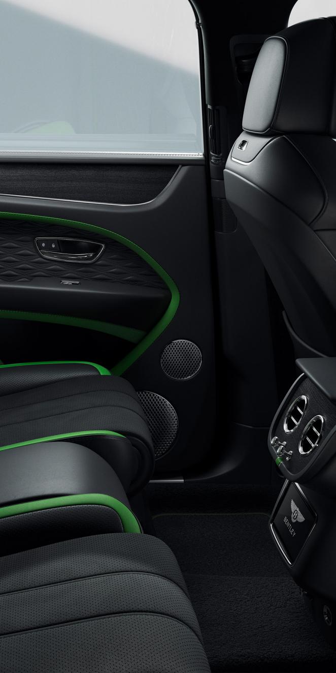 Rear cabin view with emphasise on the Bentley Signature Audio System