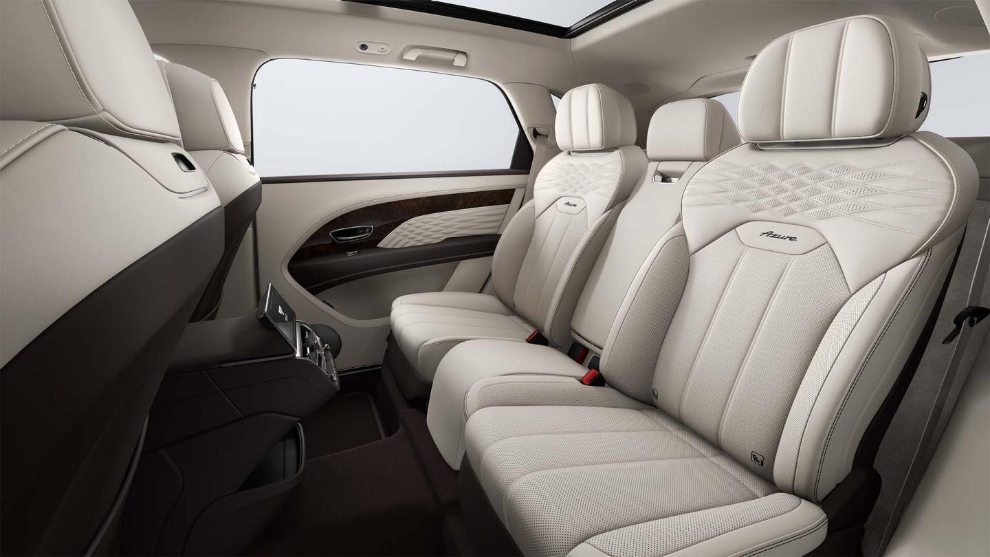 Bentley Bentayga EWB SUV in Linen and Burnt Oak hides rear seats