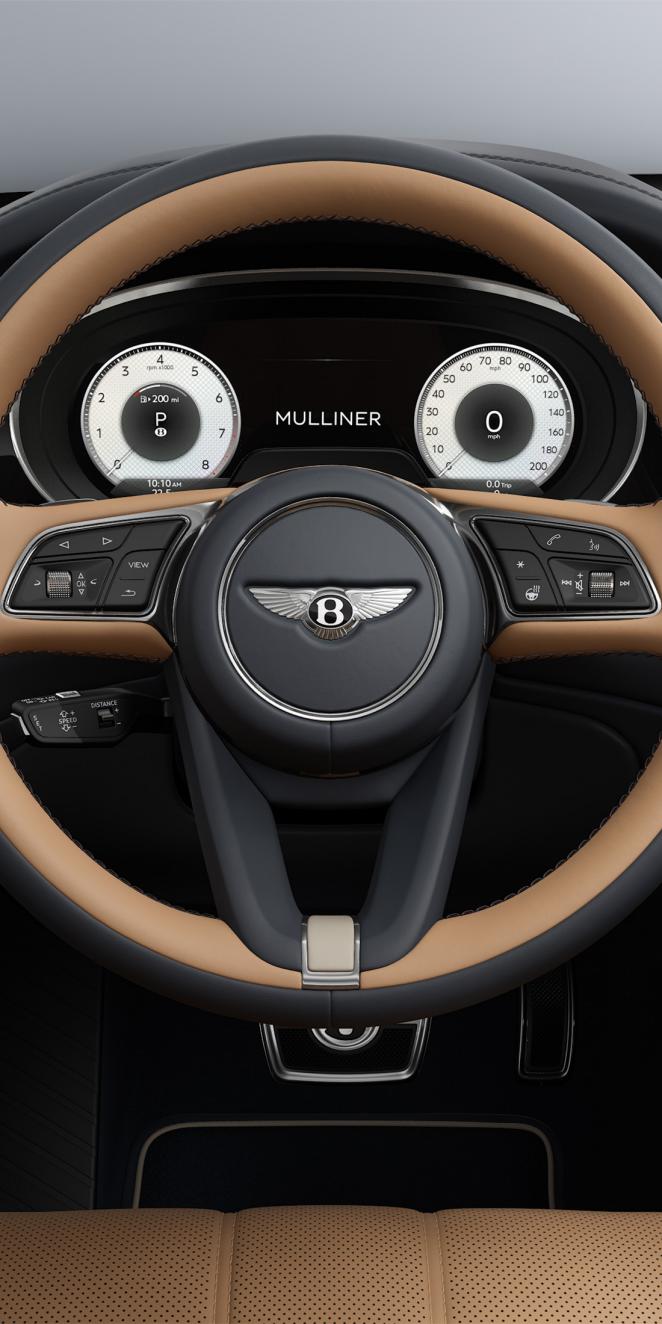 Bentley Bentayga EWB Mulliner SUV in Camel and Brunel hides with Portland accents steering wheel