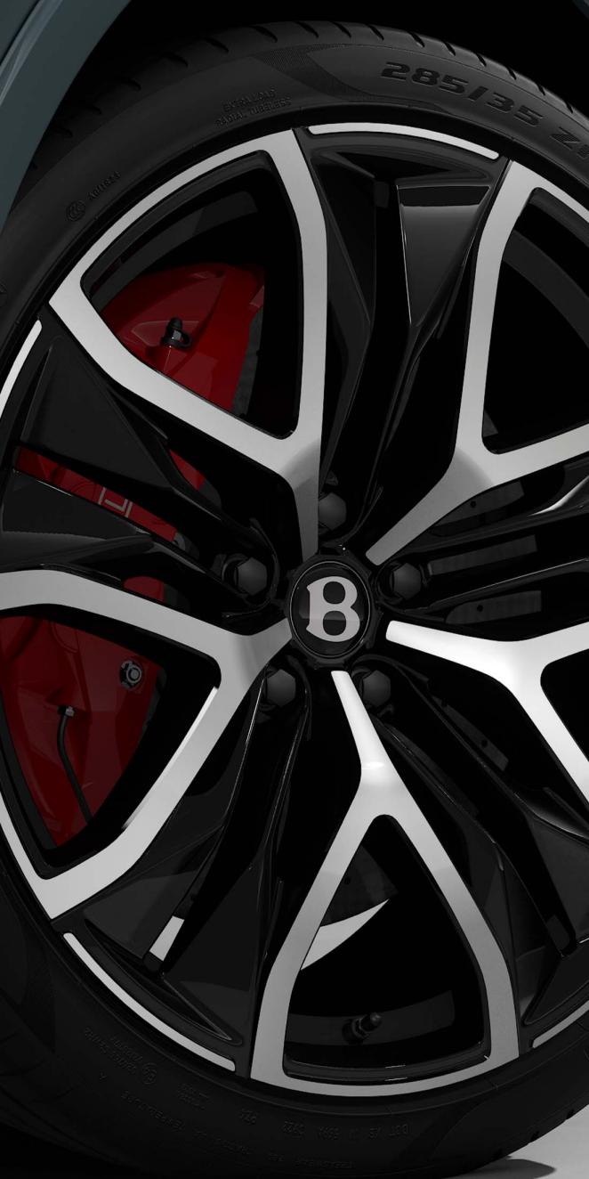 Bentley Bentayga Speed SUV 23 inch Black Painted and Bright Machined Wheels close up