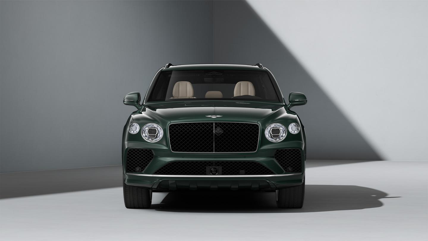 Front profile of a Bentley Bentayga SUV in Verdant Exterior paint