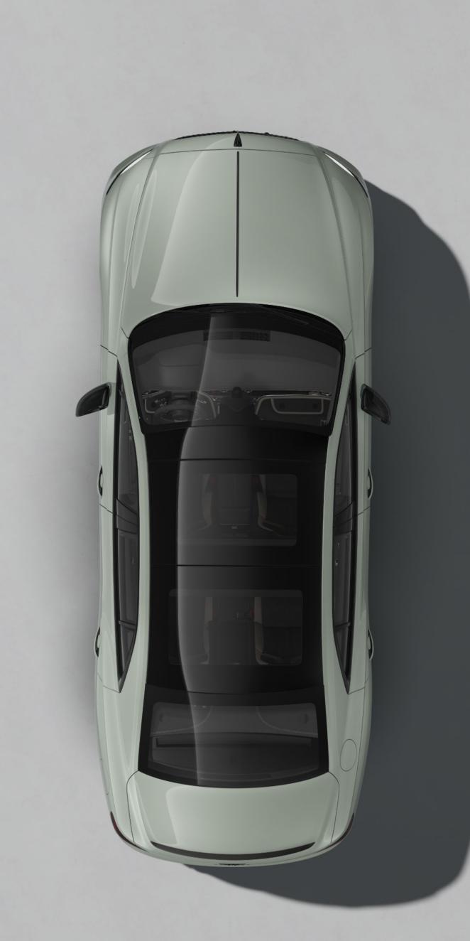 Top down, roof view of the Bentley Flying Spur S in Opalite with Blackline Specification and black exterior detailing.