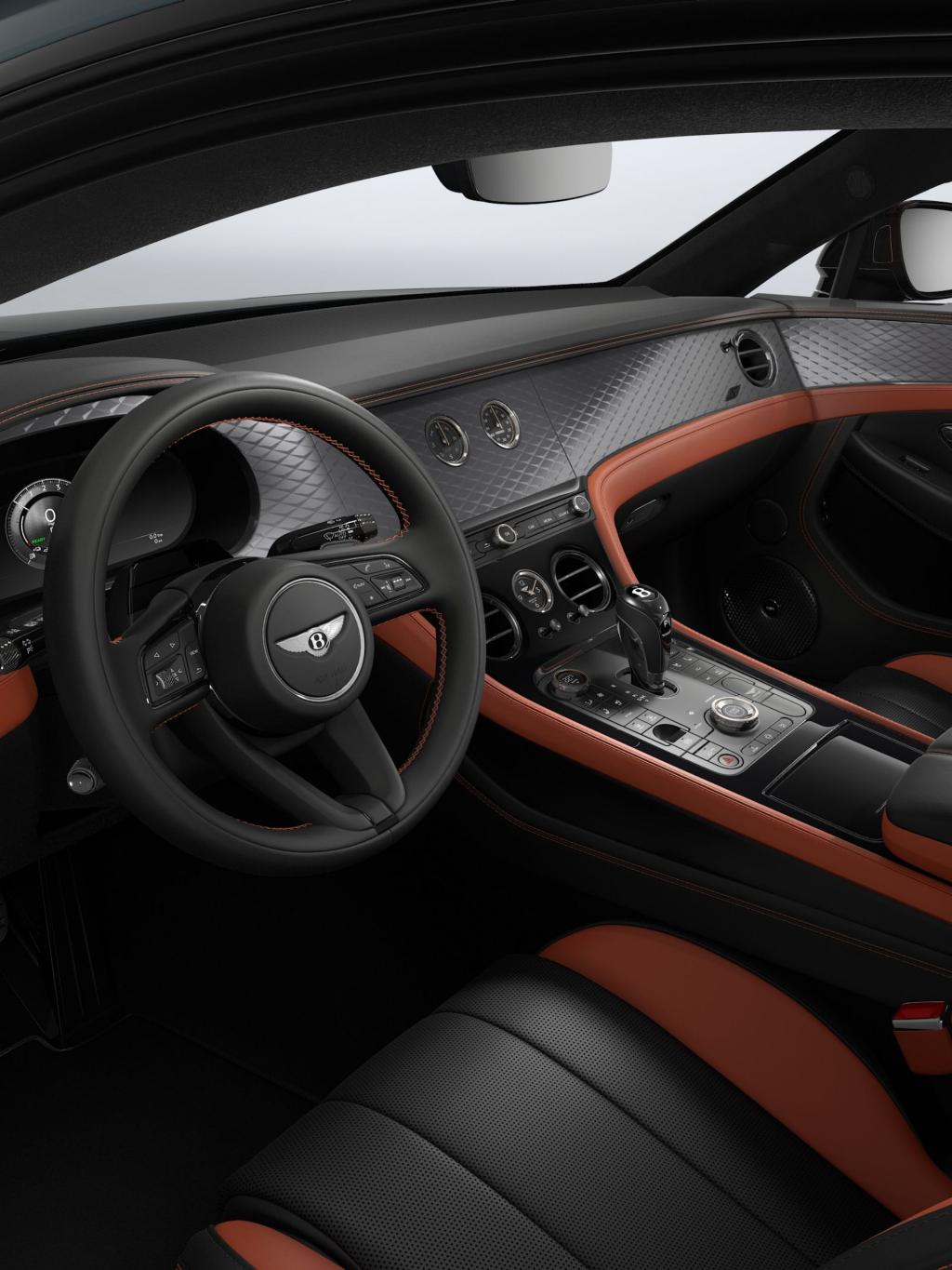 Front cross cabin shot of the new Continental GTC S with a Beluga and Hotspur interior