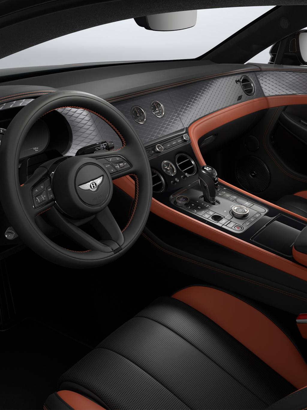 Front cross cabin shot of the new Continental GT S with a Beluga and Hotspur interior