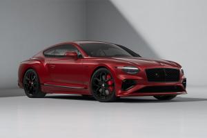 Front three quarters of the Bentley Continental GT Speed in Candy Red.
