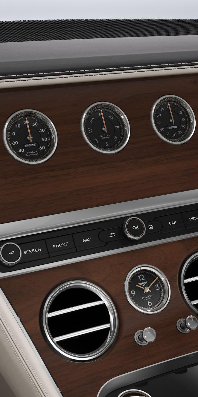 Close up of the traditional watches face of the Bentley Rotating Display