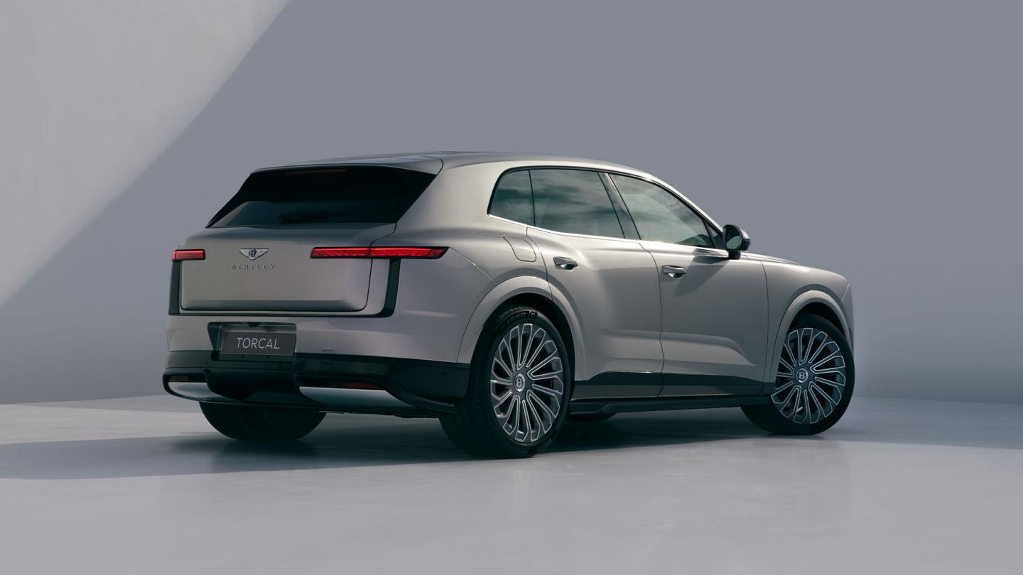 Rear three-quarter shot of the Bentley Torcal featuring the Bright Design Specification.