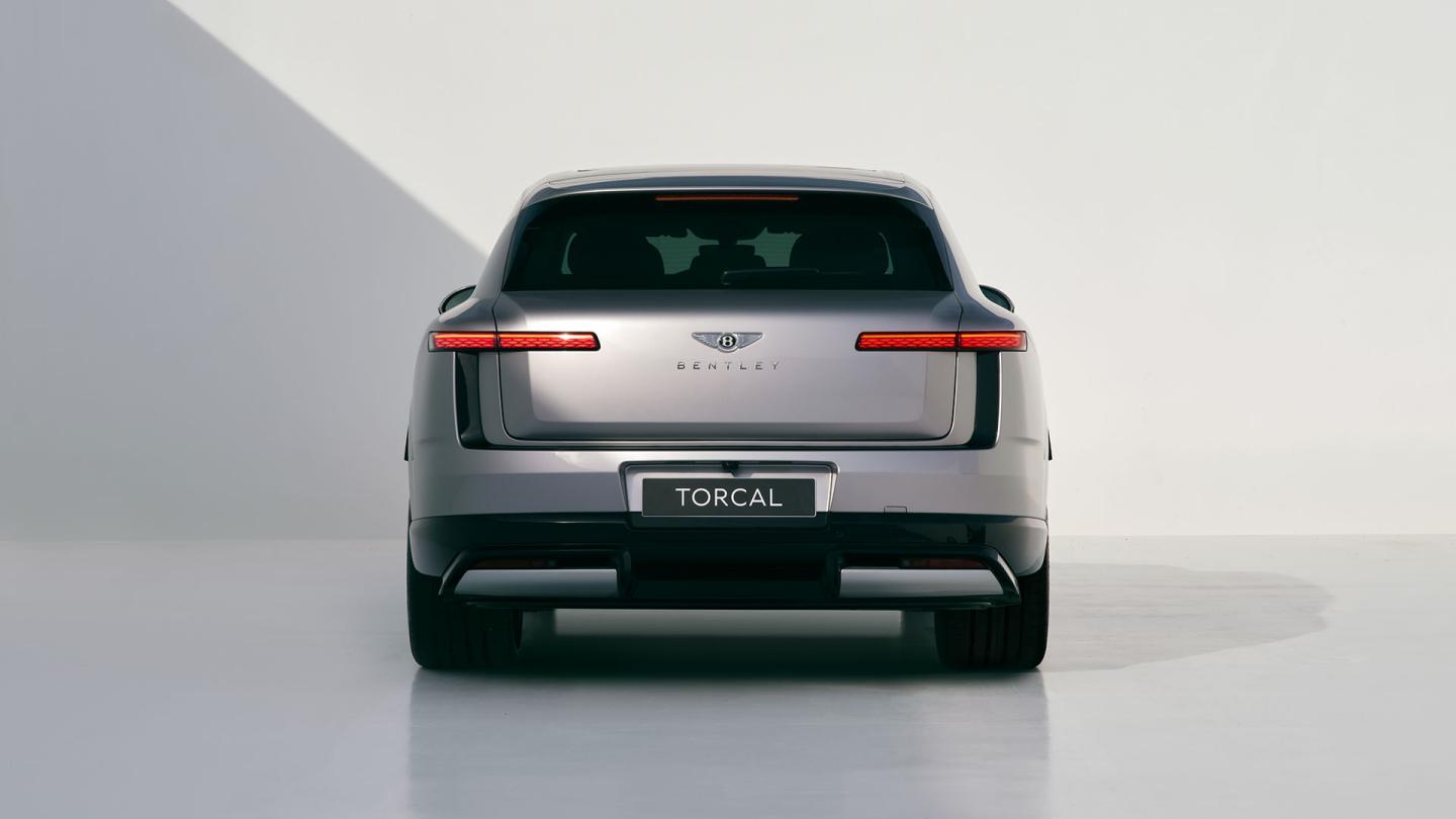 Rear view of the Bentley Torcal showing the red-lens rear lamps and rear styling details.