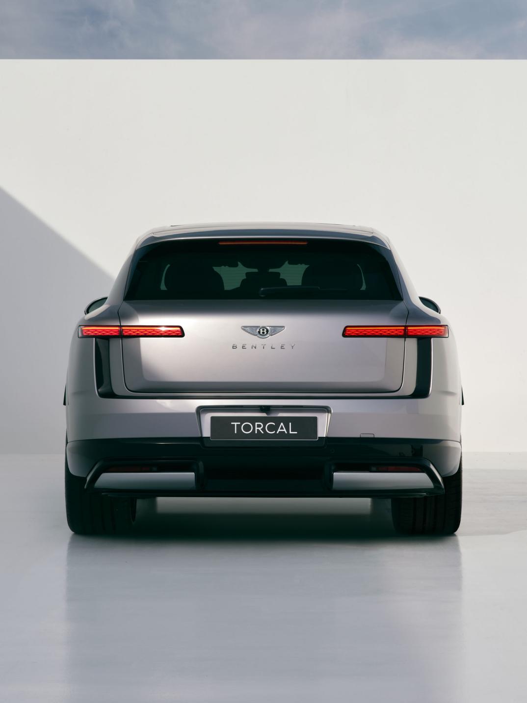 Rear view of the Bentley Torcal showing the red-lens rear lamps.