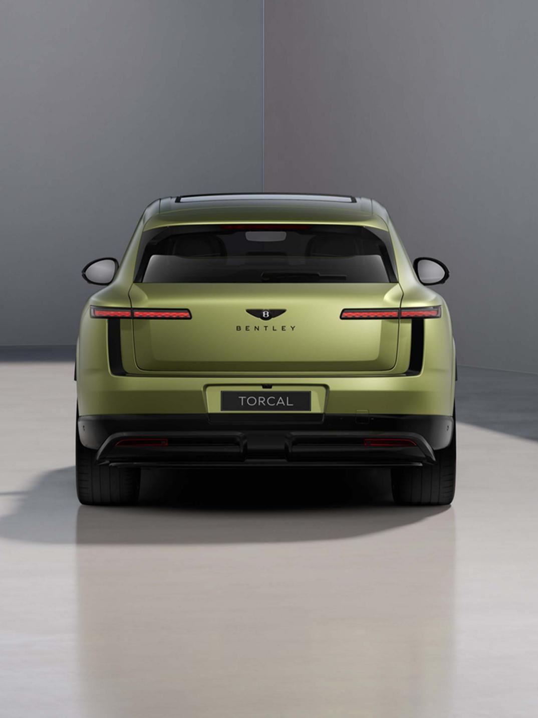 Rear view of the Bentley Torcal S in Electrum Satin.