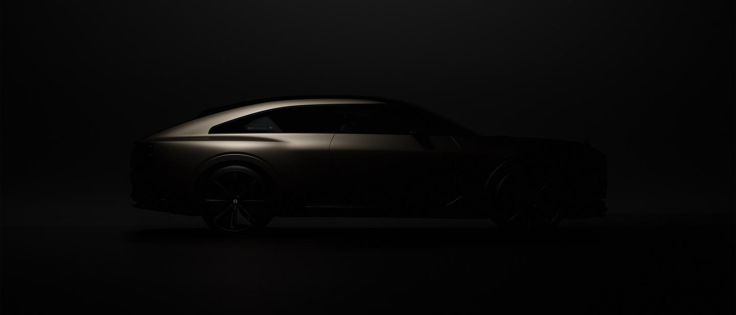 Side profile of the new Bentley EXP 15 Concept Car hidden as a dark silhouette