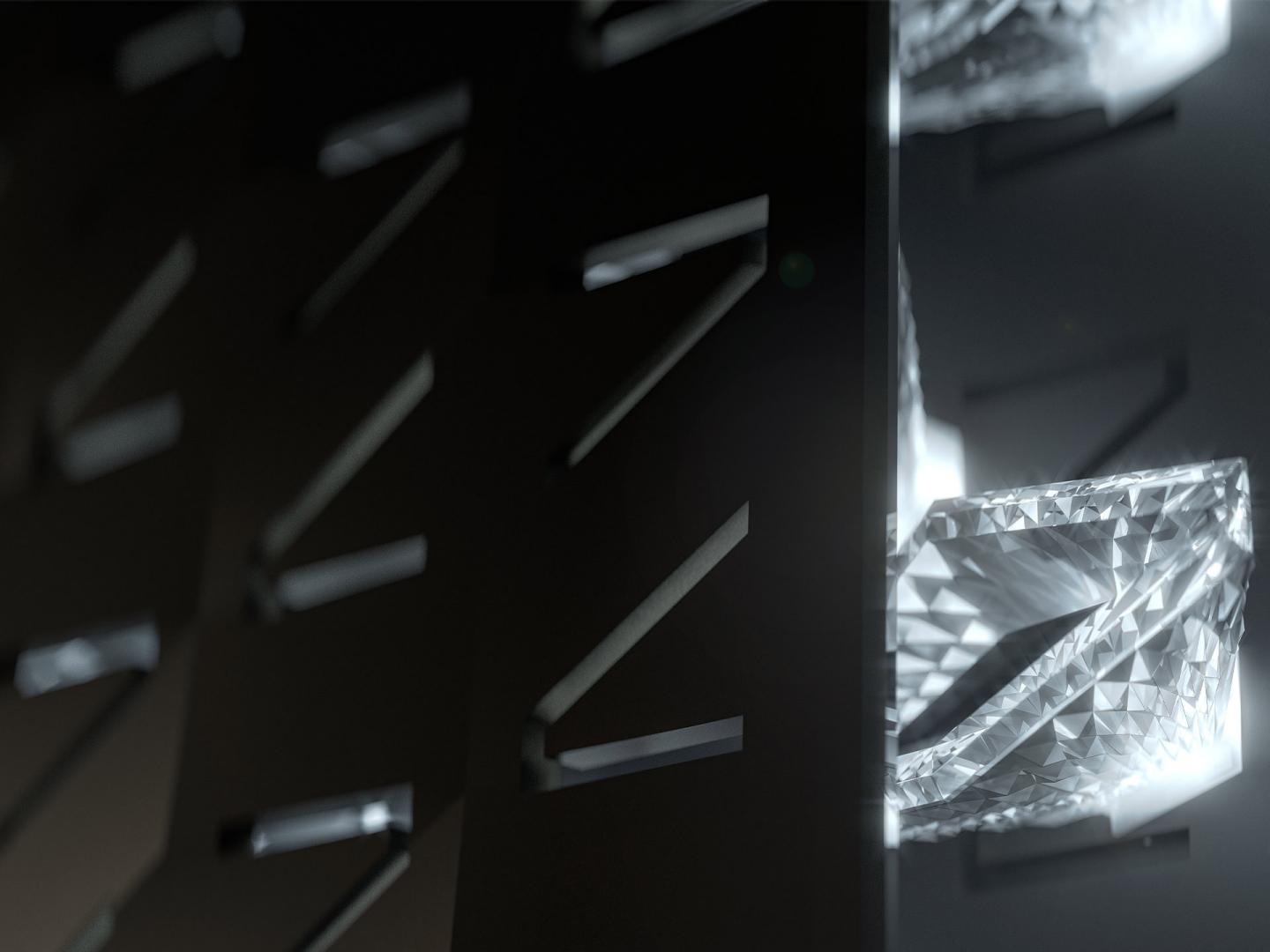 Close up of the diamond lights that sit behind the front grille of EXP 15