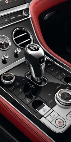 Bentley Continental GT S V8 centre console with 8 speed tranmission lever in view.
