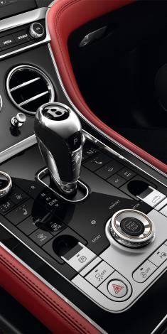 Bentley Continental GTC S central console with 8 speed automatic tranmission lever in view.