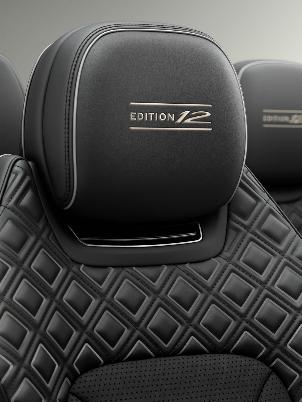 Bentley Continental GTC Speed Edition 12 seat in Beluga Hide with Edition 12 Emblems in Contrast stitching featuring Precision Diamond Quilt.