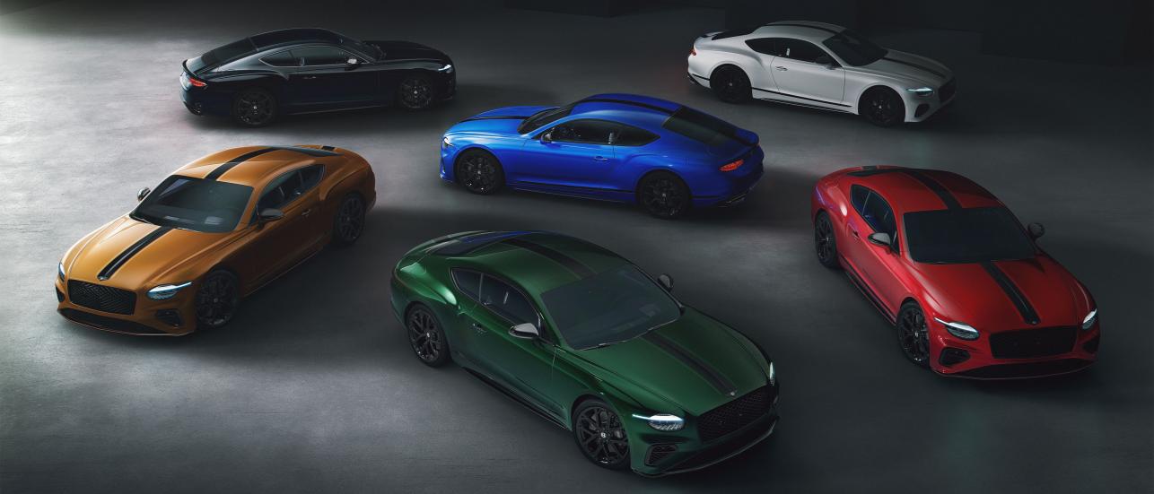 Bentley Continental GTs in all six colourway options for the Bespoke Series 2027 by Mulliner.